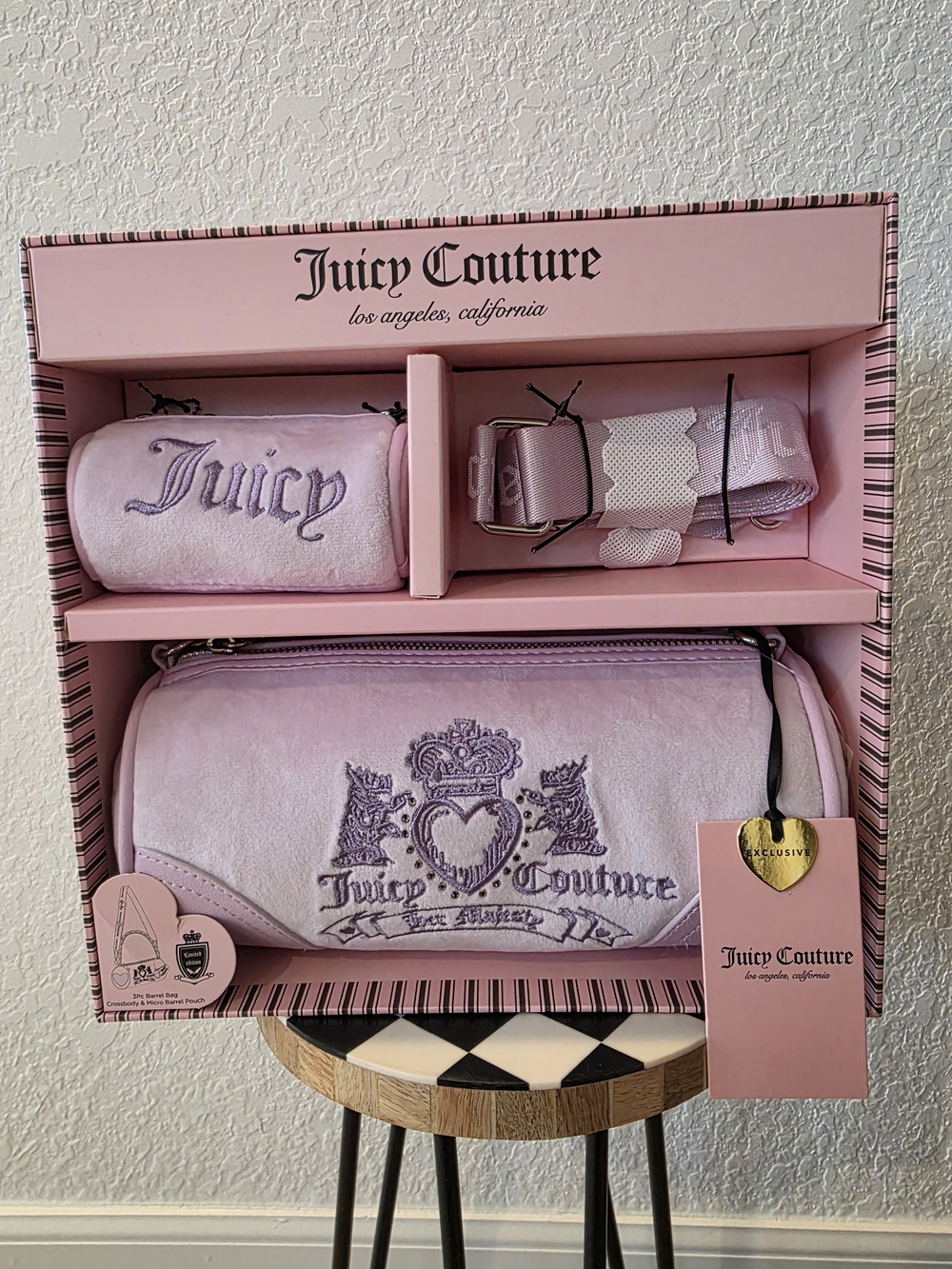 NWT Juicy Couture Heritage Barrel Bag Set Shoulder Bag 3pc Set